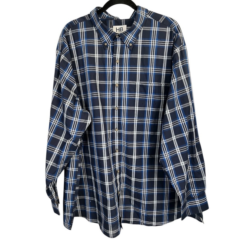 NWT - Harbor Bay DXL Mens Blue Plaid Long Sleeve Button Down Shirt - Size 2XL